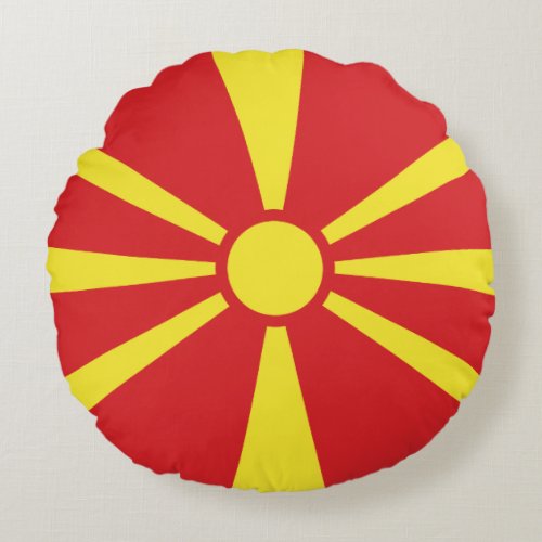 Patriotic North Macedonia Flag Round Pillow