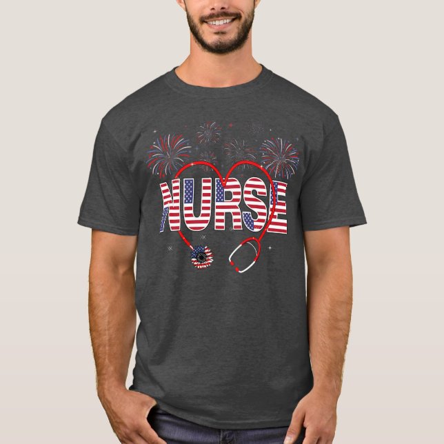 Patriotic Nurse 4th Of July American Flag T-Shirt (Front)