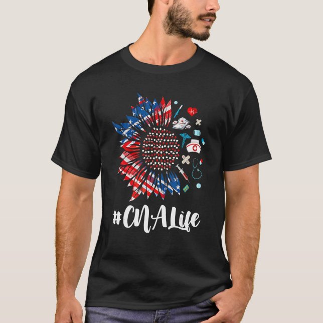 Patriotic Nurse Cna 4th Of July American Flag Sunf T-Shirt (Front)