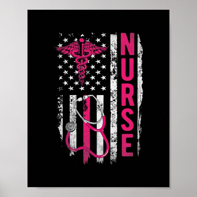 Patriotic Nurse Gift Flag Graduating School RN Poster (Front)