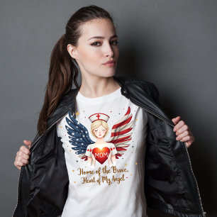 Patriotic Nurse Mom Angel with American Flag Wings T-Shirt