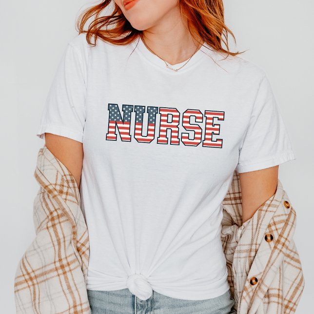 Patriotic Nurse Red White Blue Nurse US Flag Nurse T-Shirt (Creator Uploaded)