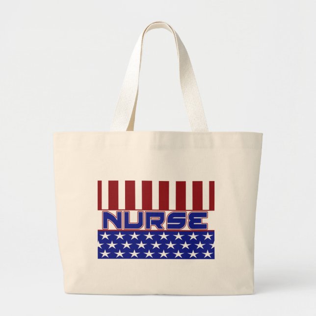 PATRIOTIC NURSE USA FLAG LARGE TOTE BAG (Front)