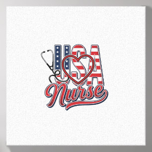 Patriotic Nurse USA Heart Stethoscope Shirt Design Canvas Photo Tile
