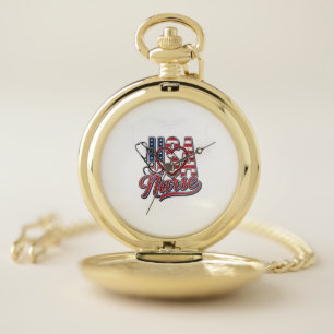 Patriotic Nurse USA Heart Stethoscope Shirt Design Pocket Watch