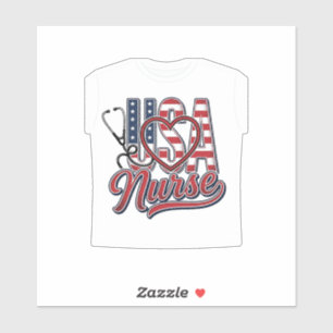 Patriotic Nurse USA Heart Stethoscope Shirt Design Sticker
