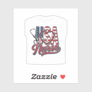 Patriotic Nurse USA Heart Stethoscope Shirt Design Sticker