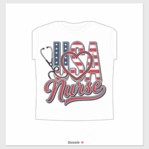 Patriotic Nurse USA Heart Stethoscope Shirt Design Sticker