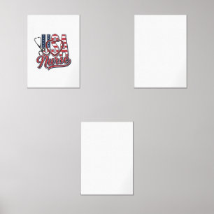 Patriotic Nurse USA Heart Stethoscope Shirt Design Wall Art Sets