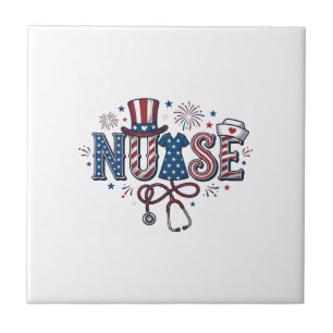 Patriotic Nurse Vintage Engraving Vector Design_1 Ceramic Tile