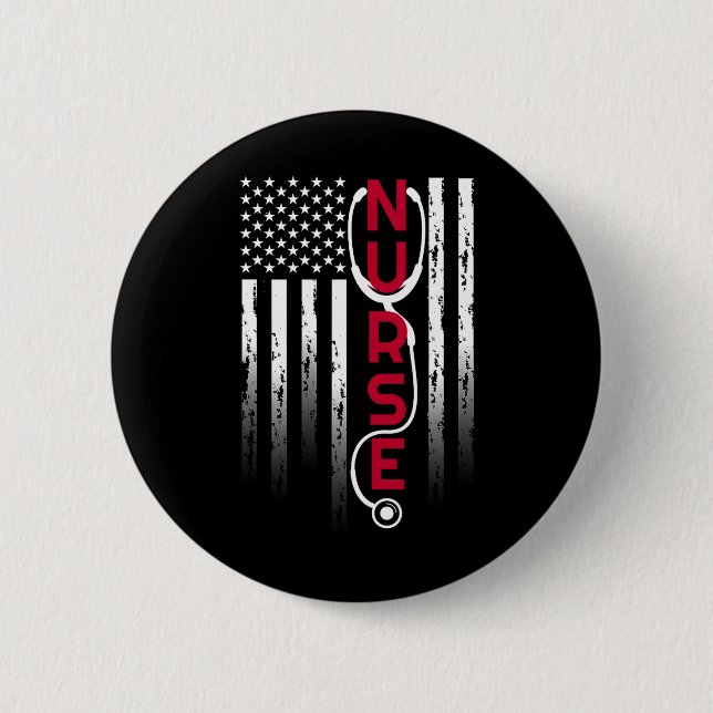Patriotic Nurse With Flag Stethoscope For Rn  Button (Front)