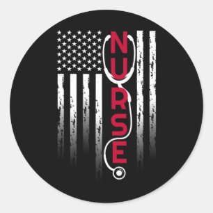 Patriotic Nurse With Flag Stethoscope For Rn Classic Round Sticker