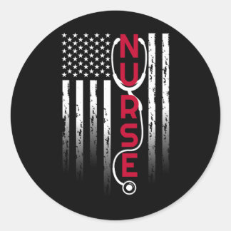 Patriotic Nurse With Flag Stethoscope For Rn  Classic Round Sticker