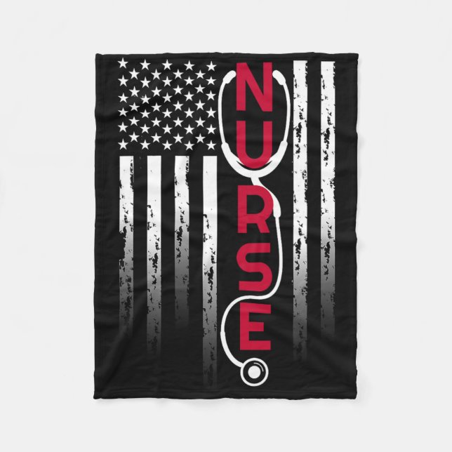 Patriotic Nurse With Flag Stethoscope For Rn  Fleece Blanket (Front)