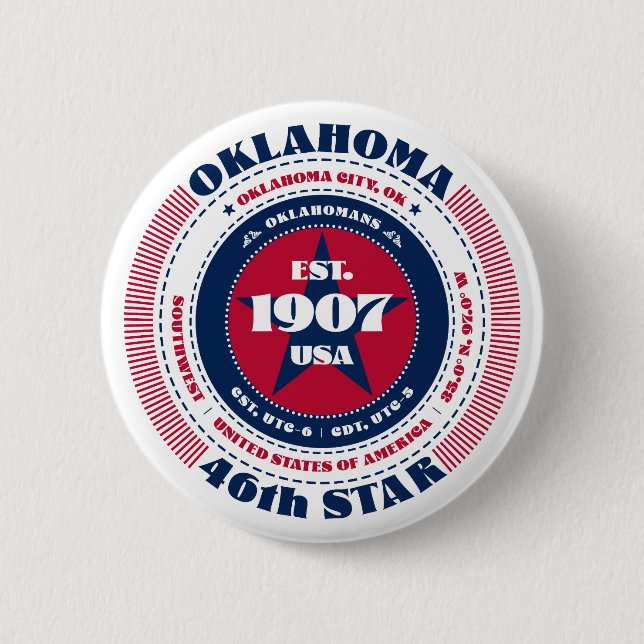 Patriotic Oklahoma Circle with State Details Button (Front)