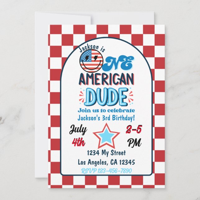 Patriotic One American Dude Birthday Invitation (Front)