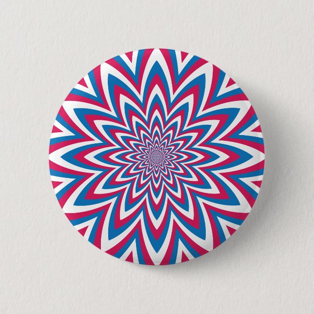 Patriotic Op Art Flower Pinback Button (Front)