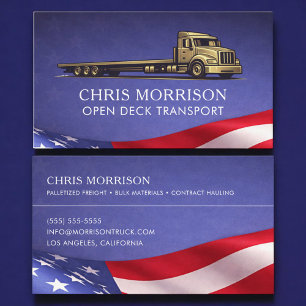 Patriotic Open Deck Transport Truck Trucking Business Card