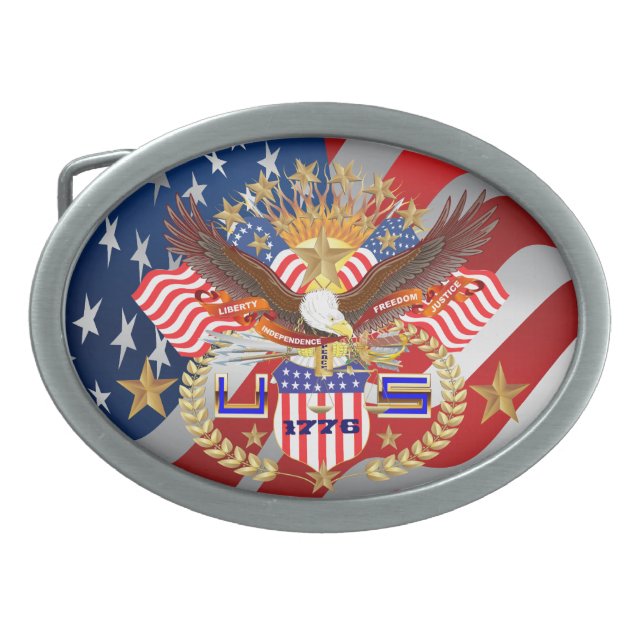 Patriotic or Veteran View Oval Belt Buckle (Front)