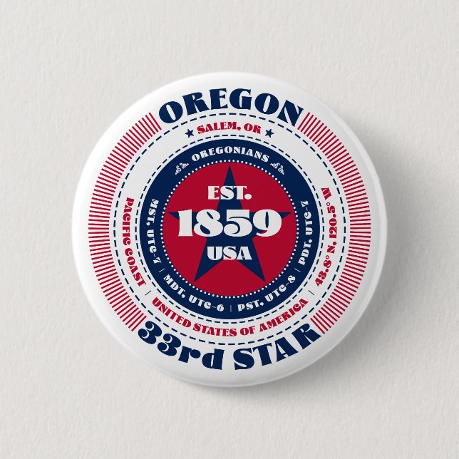 Patriotic Oregon Circle with State Details Button (Front)