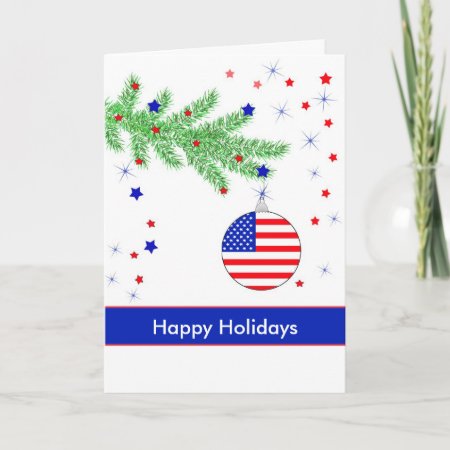 Patriotic Ornament On Branch, Happy Holidays Holiday Card