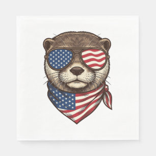 Patriotic Otter Vector Vintage Engraving Shirt Des Napkins