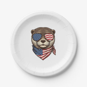 Patriotic Otter Vector Vintage Engraving Shirt Des Paper Plates