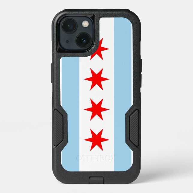 Patriotic OtterBox iPhone 13 Case, Chicago flag (Back)