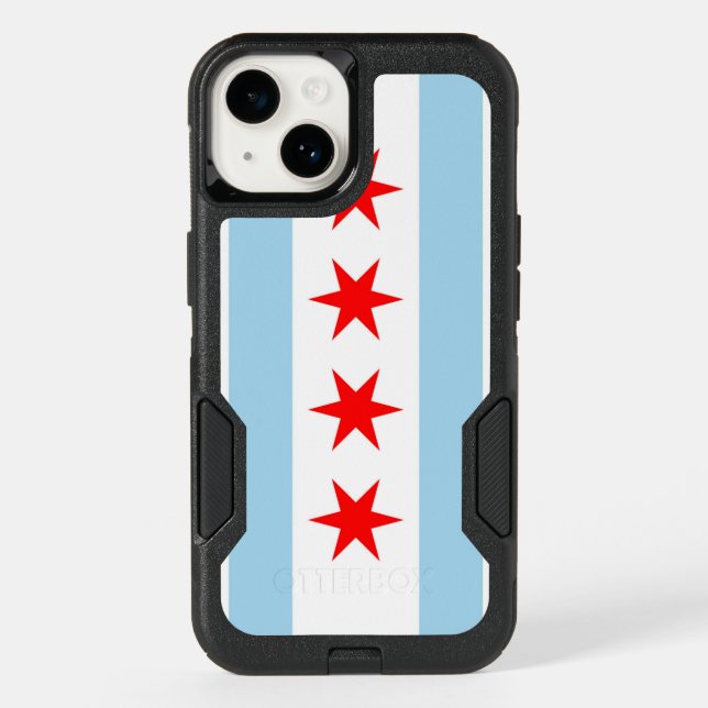 Patriotic OtterBox iPhone 14 Case, Chicago flag (Back)
