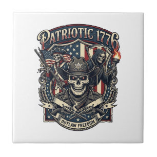 Patriotic Outlaw Skull Sheriff Dark Patriot Skelet Ceramic Tile