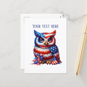 Patriotic owl add text July 4th Holiday Postcard