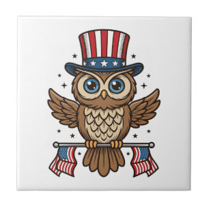 Patriotic Owl Vintage Engraving Graphic_1 Ceramic Tile