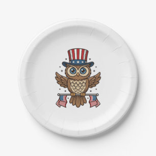 Patriotic Owl Vintage Engraving Graphic_1 Paper Plates