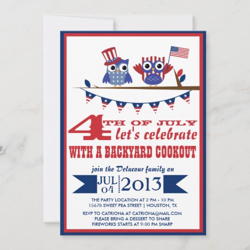 Patriotic Owls Fourth of July Party Invitation