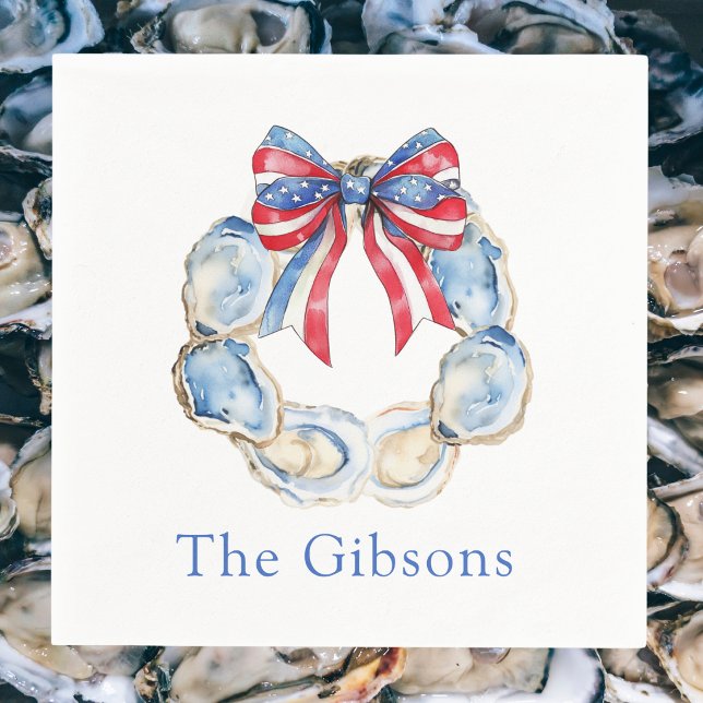 Patriotic Oyster Wreath Personalized Napkins (Creator Uploaded)