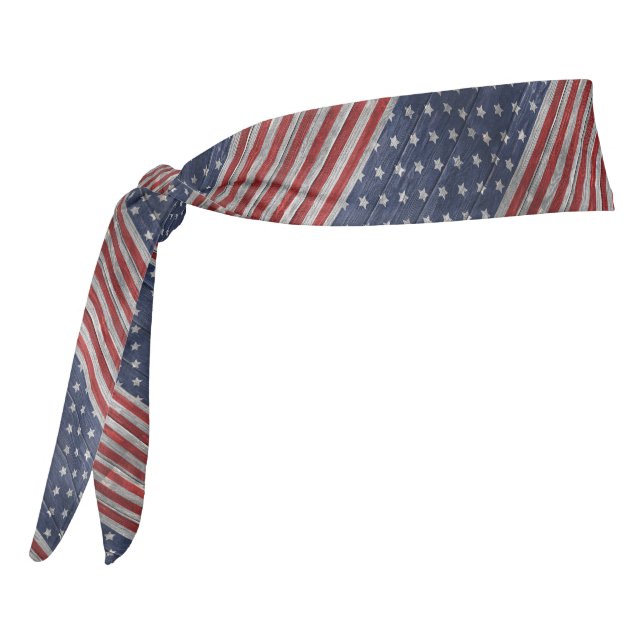 Patriotic Painted Wood Print Tie Headband (Rotate 270)