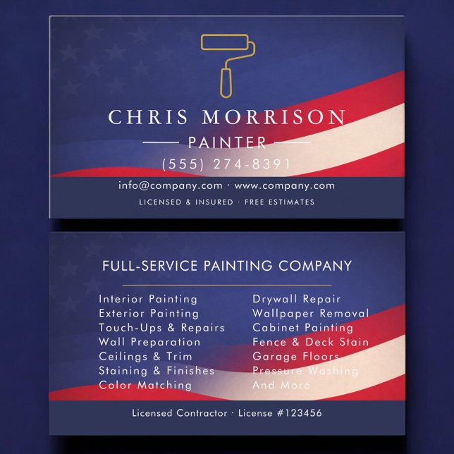 Patriotic Painter Contractor American Flag Business Card (Creator Uploaded)