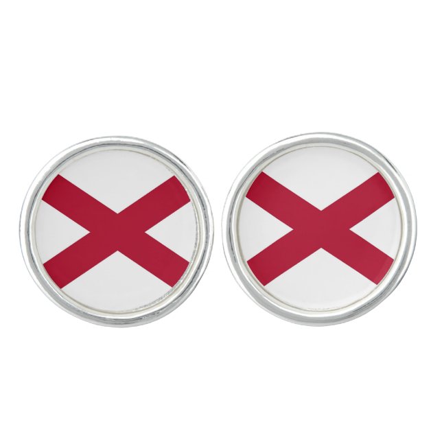 Patriotic pair of cufflinks with Flag of Alabama (Front)