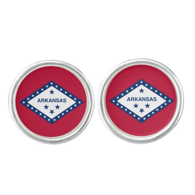 Patriotic pair of cufflinks with Flag of Arkansas (Front)