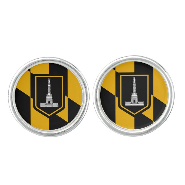Patriotic pair of cufflinks with Flag of Baltimore (Front)