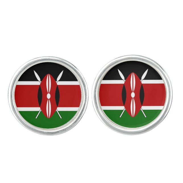 Patriotic pair of cufflinks with Flag of Kenya (Front)
