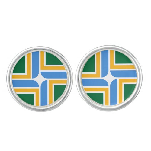 Patriotic pair of cufflinks with Flag of Portland