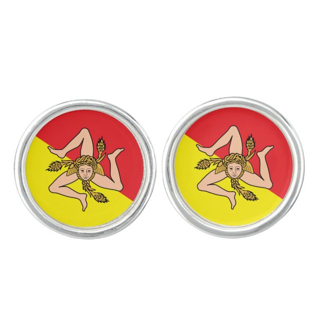 Patriotic pair of cufflinks with Flag of Sicily (Front)
