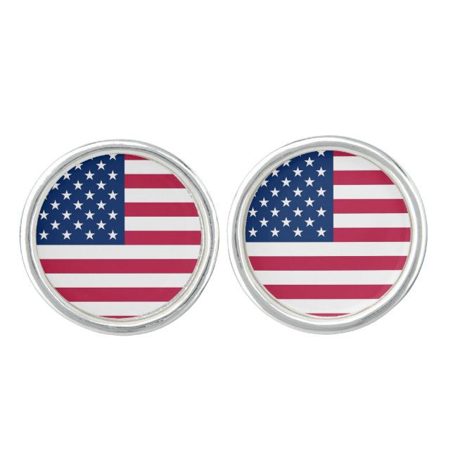 Patriotic pair of cufflinks with Flag of USA (Front)