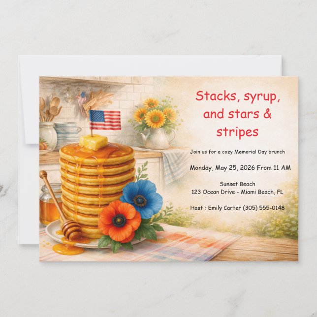 Patriotic Pancake Memorial Day Brunch Invitation (Front)