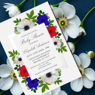 Patriotic Panda Anemone Baby Shower Foil Invitation