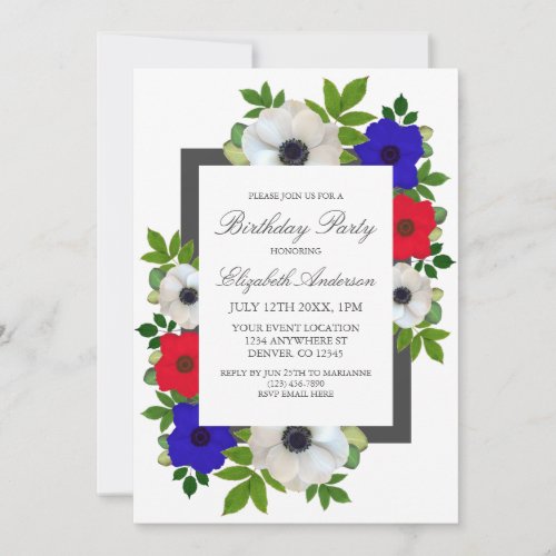 Patriotic Panda Anemone Birthday Party Invitation