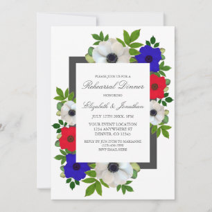 Patriotic Panda Anemone Rehearsal Dinner Invitation