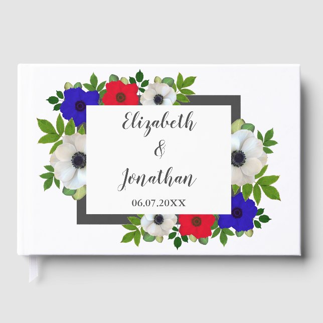 Patriotic Panda Anemone Wedding Guest Book (Front)