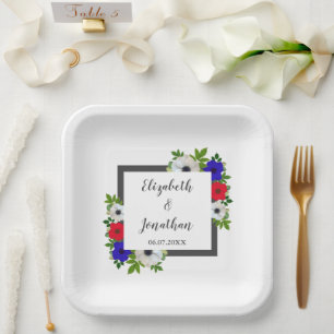 Patriotic Panda Anemone Wedding Paper Plates